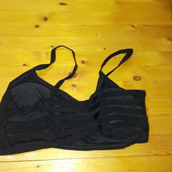 Black Strappy Back Stretchy Bralette Crop Yoga Top - Picture 7 of 7